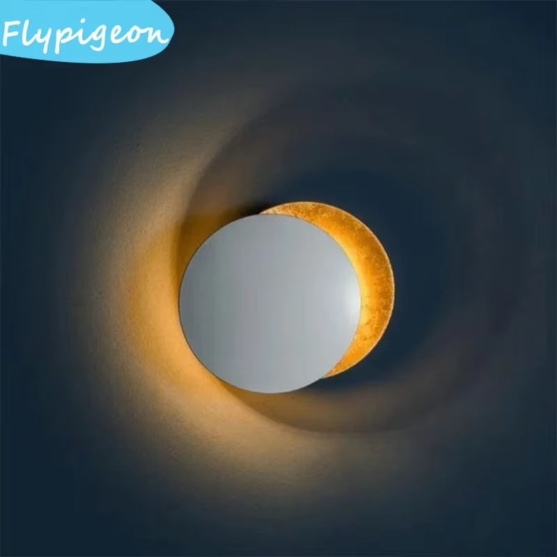 Modern LED Wall Light Rotatable Solar Eclipse Black Gold Wall Lamp for Bedroom Hotel Living Room Rotatable Lighting Fixture