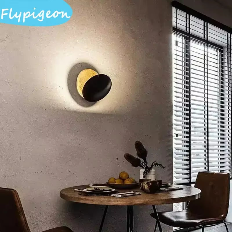 Modern LED Wall Light Rotatable Solar Eclipse Black Gold Wall Lamp for Bedroom Hotel Living Room Rotatable Lighting Fixture