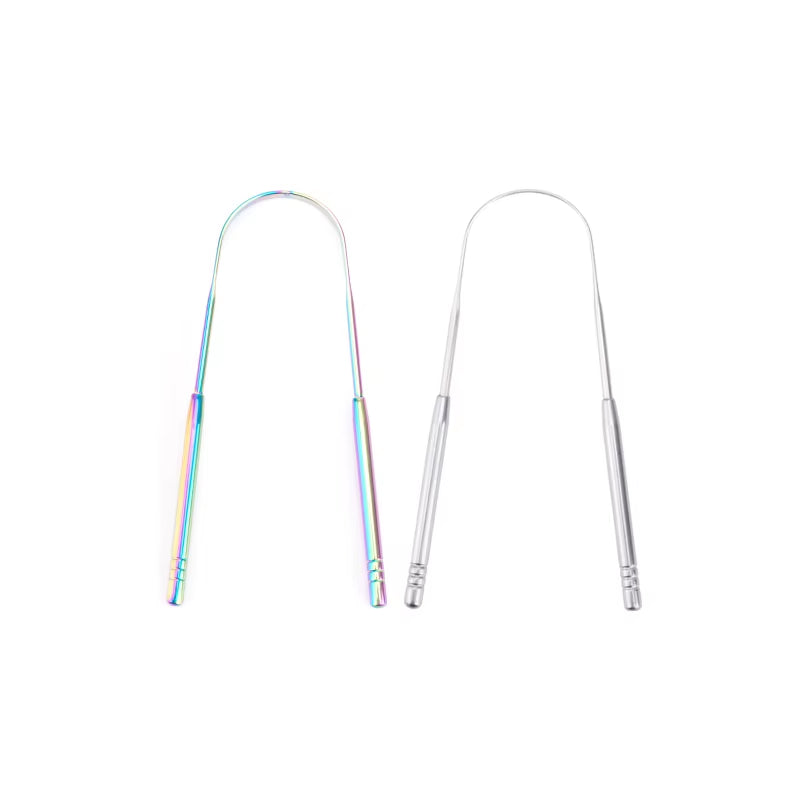 4Colors Stainless Steel Tongue Scraper Metal Tongue Fresh Breath Cleaning Coated Toothbrush Oral Hygiene Scrapper Cleaning Tools