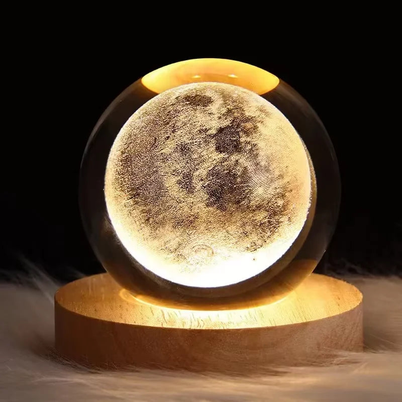 3D Saturn Crystal Ball Laser Engraved Glass Ball Globe Galaxy Astronomy with Wood Base Planets Ball for Birthday Christmas