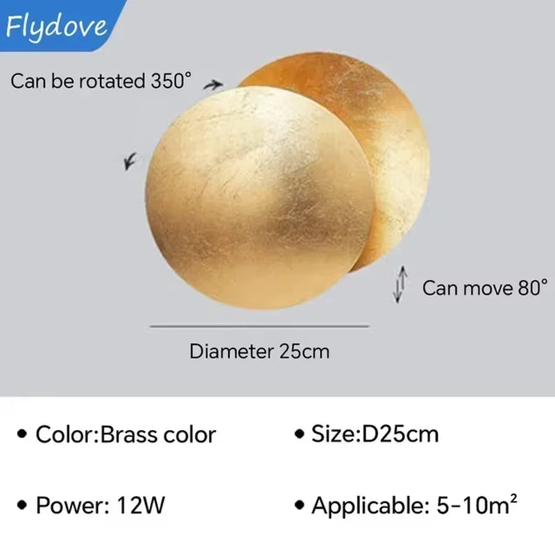 Modern LED Wall Light Rotatable Solar Eclipse Black Gold Wall Lamp for Bedroom Hotel Living Room Rotatable Lighting Fixture