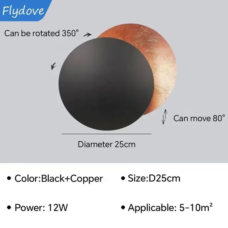 Modern LED Wall Light Rotatable Solar Eclipse Black Gold Wall Lamp for Bedroom Hotel Living Room Rotatable Lighting Fixture