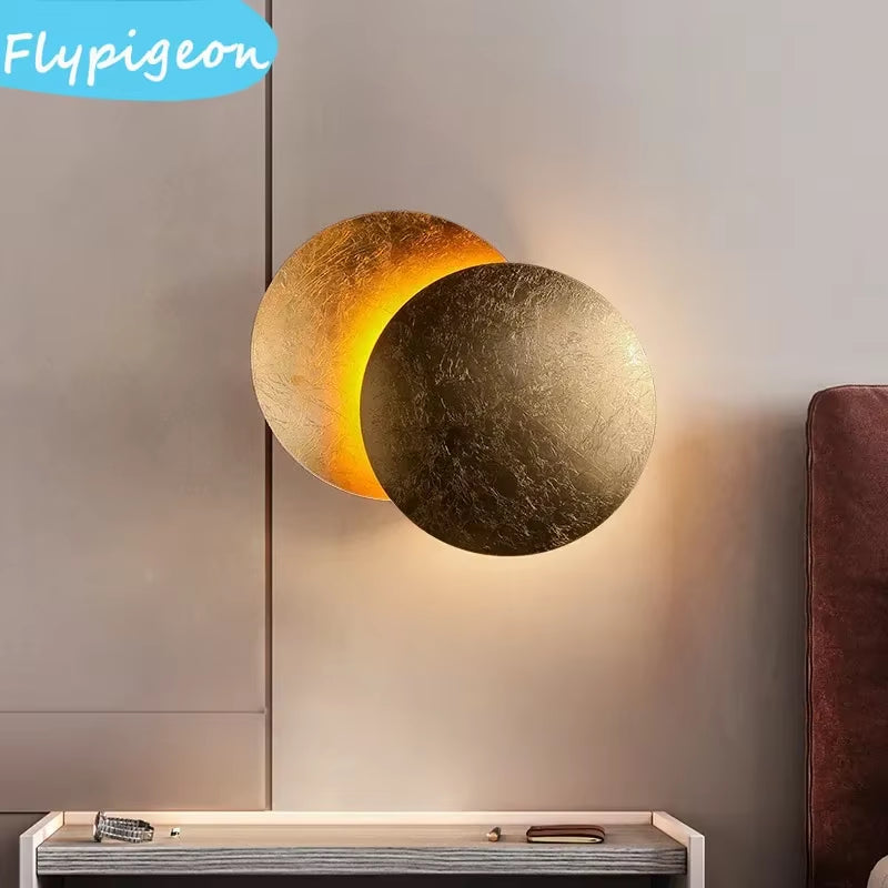 Modern LED Wall Light Rotatable Solar Eclipse Black Gold Wall Lamp for Bedroom Hotel Living Room Rotatable Lighting Fixture