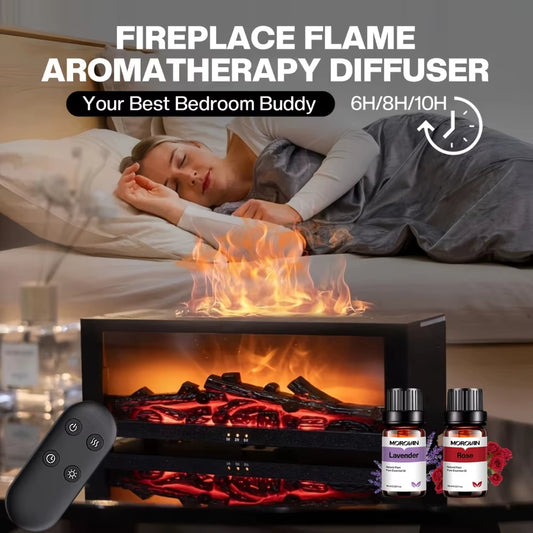 Fireplace Flame Aroma Diffuser, 9.47Oz Cool Mist Humidifier with USB, Remote, Timer, 7 LED Colors, Essential Oils, Perfect Gift