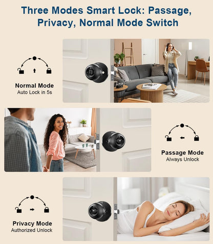 Fingerprint Door Lock, Smart Fingerprint Door Knob with Keypad, Biometric Door Knobs with App Control, Auto Lock Door Lock with Code, Keyless Door Knob with Locks for Bedroom, Home,Office-Matte Black