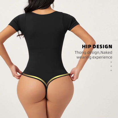 Short Sleeves Open Crotch Big U Neck Sexy Shapers Bodysuit Shapewear Women Body Shaper Tummy Control Corset Thong Underwear