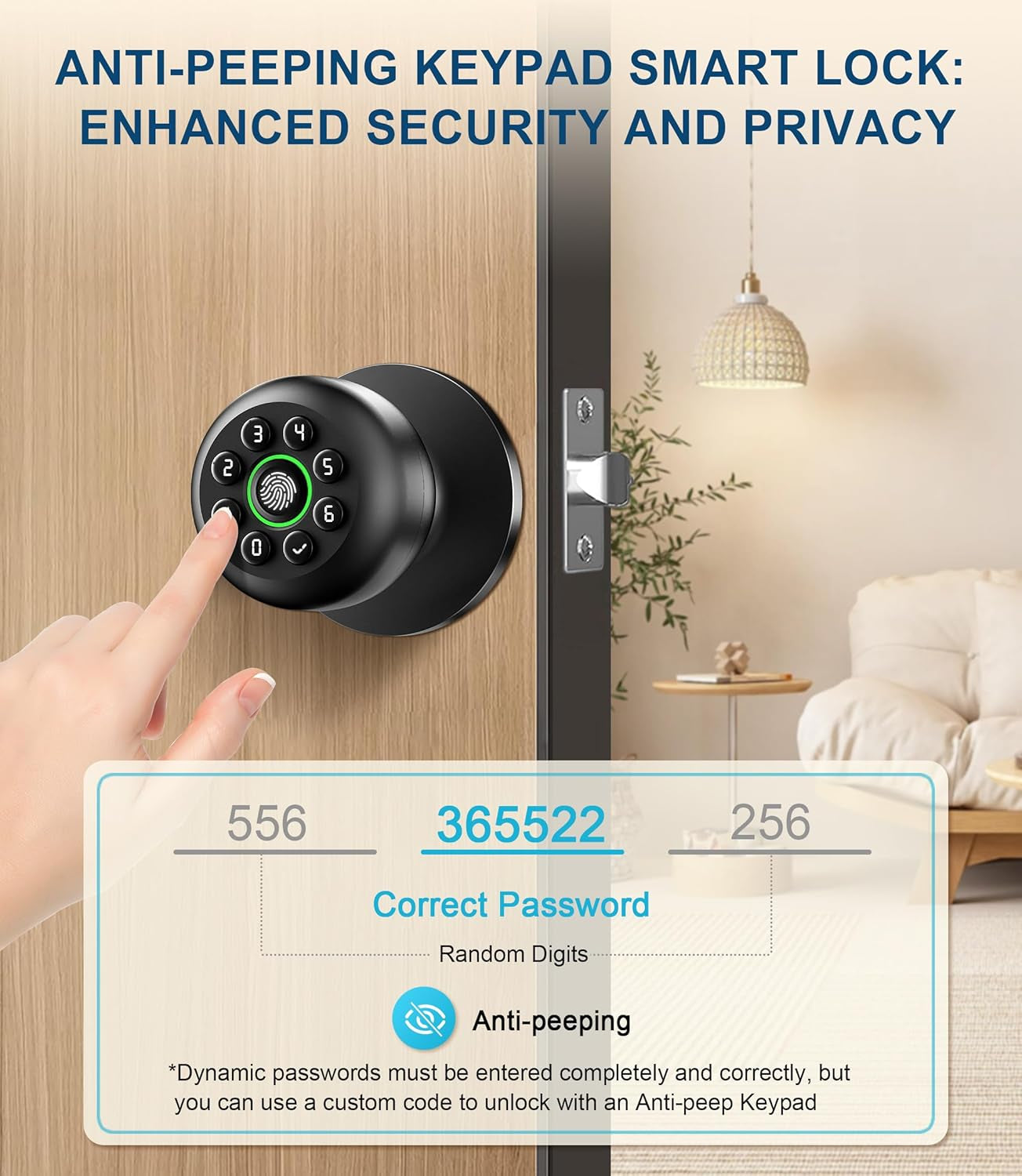 Fingerprint Door Lock, Smart Fingerprint Door Knob with Keypad, Biometric Door Knobs with App Control, Auto Lock Door Lock with Code, Keyless Door Knob with Locks for Bedroom, Home,Office-Matte Black