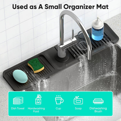 24 Inch Longer Faucet Mat for Kitchen Sink, 5° Slope Fast Self-Draining, Kitchen Sink Splash Guard Silicone Sink Faucet Mat Splash Guard Kitchen Sink Area Tidy Splash Faucet Guard Draining Mat