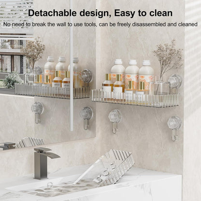 Shower Caddy Suction Cup Bathroom Shower Organizer for Bathroom Storage Home Decor & Kitchen No Drilling Large Capacity Removable and Reusable Shower Shelves for Inside. (Clear, Square)