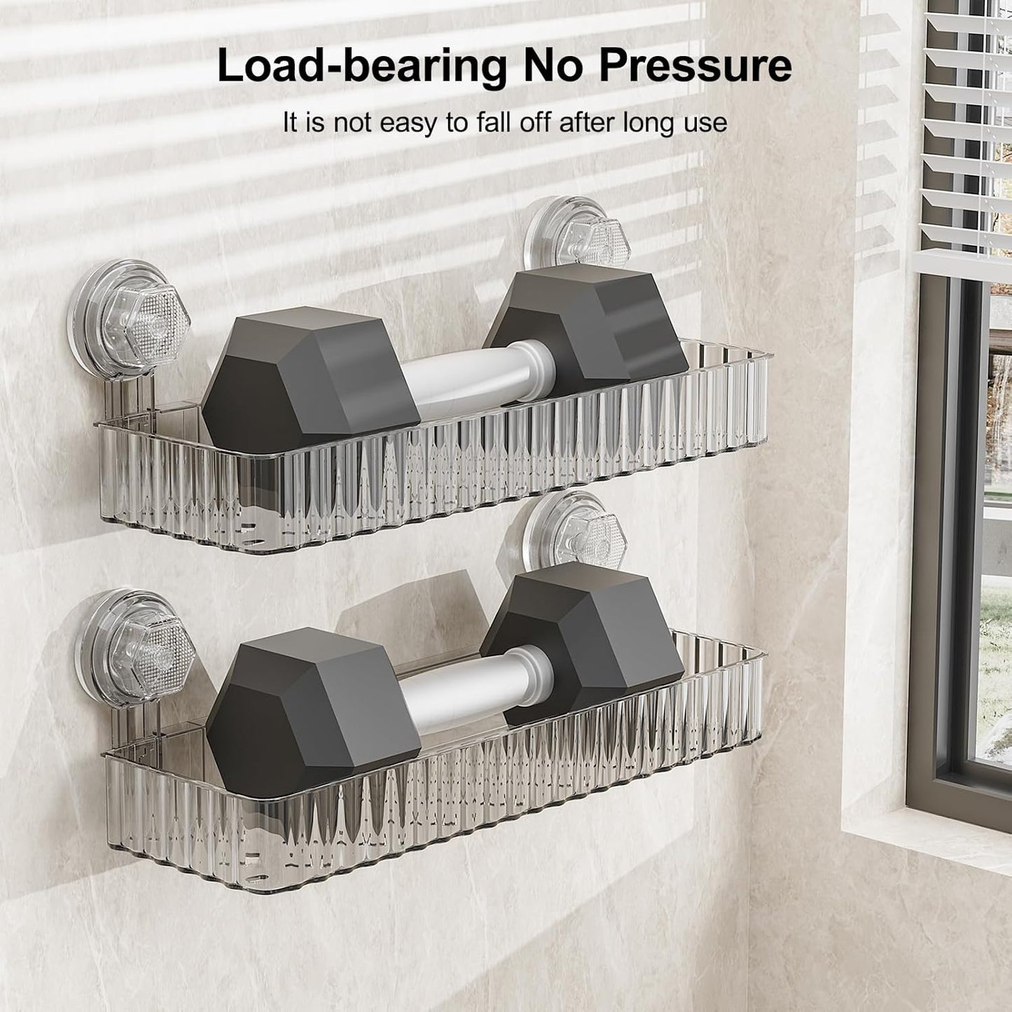 Shower Caddy Suction Cup Bathroom Shower Organizer for Bathroom Storage Home Decor & Kitchen No Drilling Large Capacity Removable and Reusable Shower Shelves for Inside. (Clear, Square)