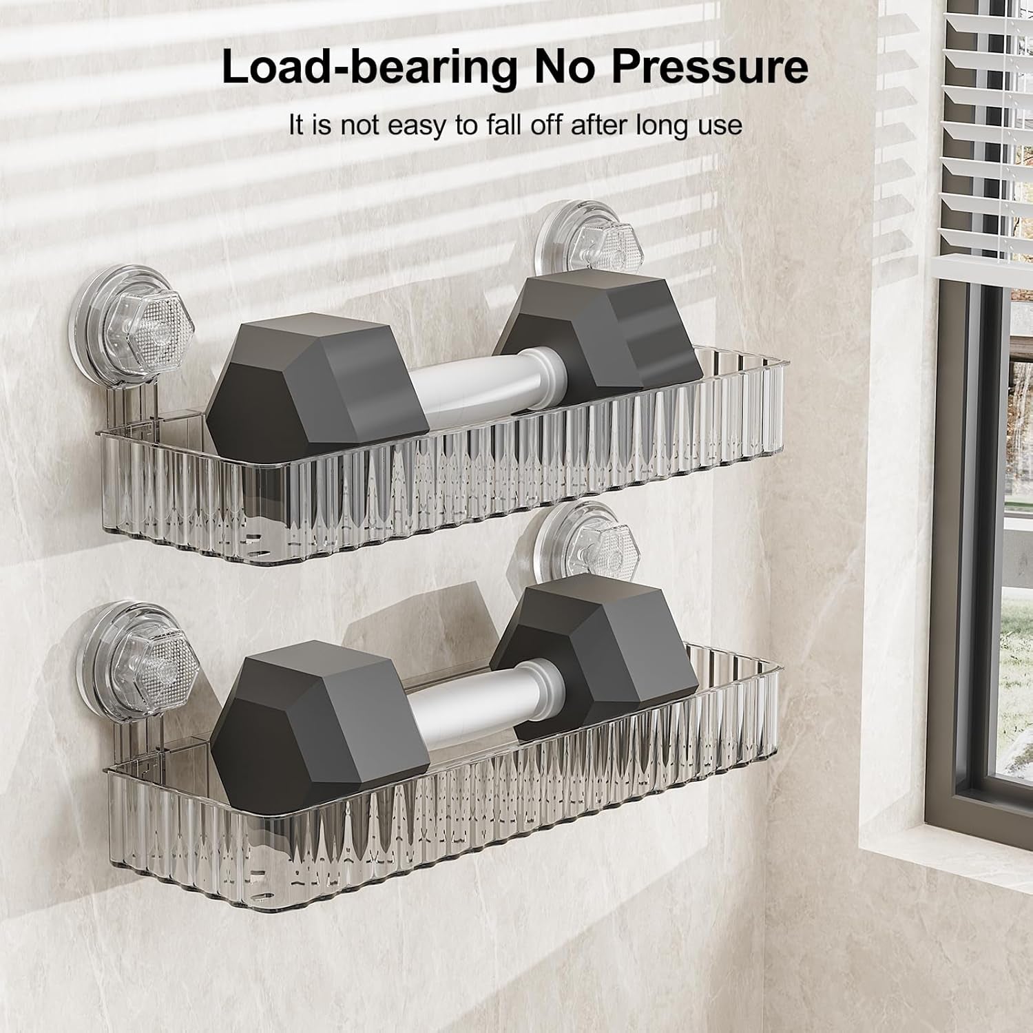 Shower Caddy Suction Cup Bathroom Shower Organizer for Bathroom Storage Home Decor & Kitchen No Drilling Large Capacity Removable and Reusable Shower Shelves for Inside. (Clear, Square)