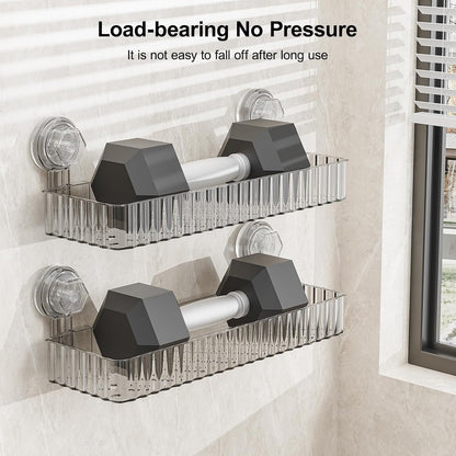 Shower Caddy Suction Cup Bathroom Shower Organizer for Bathroom Storage Home Decor & Kitchen No Drilling Large Capacity Removable and Reusable Shower Shelves for Inside. (Clear, Square)