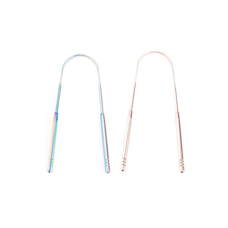 4Colors Stainless Steel Tongue Scraper Metal Tongue Fresh Breath Cleaning Coated Toothbrush Oral Hygiene Scrapper Cleaning Tools