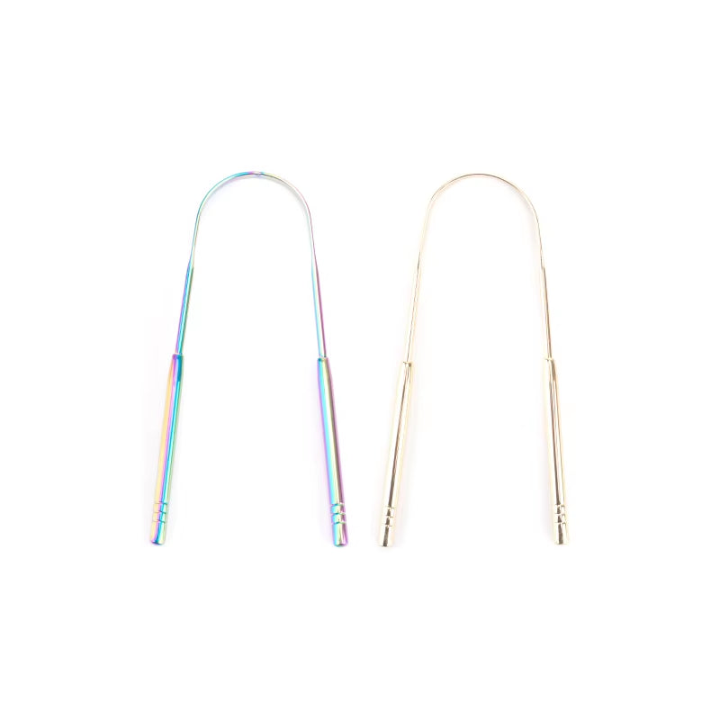 4Colors Stainless Steel Tongue Scraper Metal Tongue Fresh Breath Cleaning Coated Toothbrush Oral Hygiene Scrapper Cleaning Tools