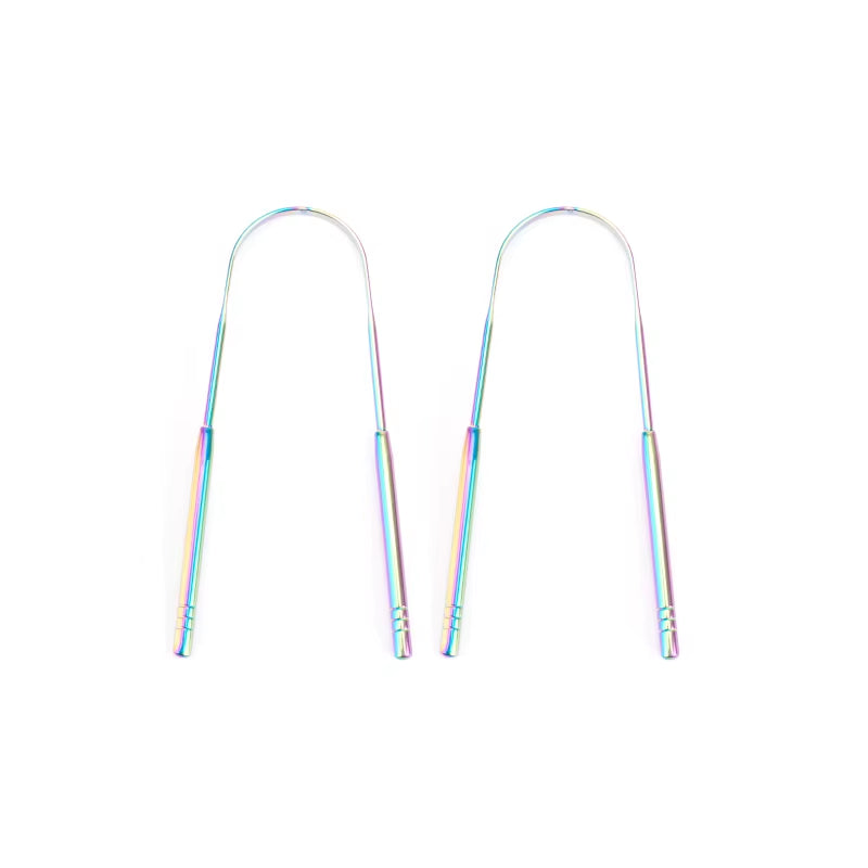 4Colors Stainless Steel Tongue Scraper Metal Tongue Fresh Breath Cleaning Coated Toothbrush Oral Hygiene Scrapper Cleaning Tools