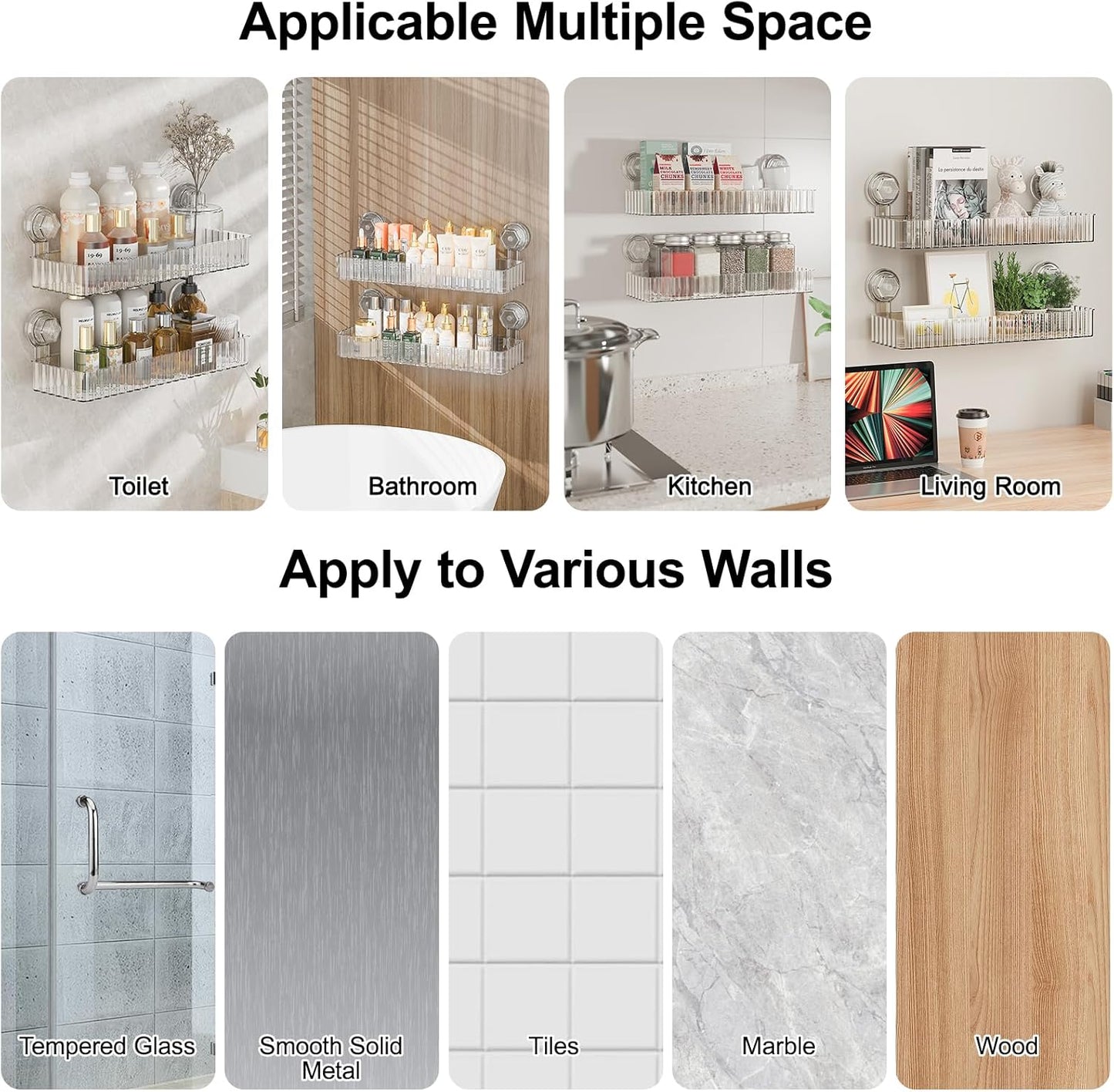 Shower Caddy Suction Cup Bathroom Shower Organizer for Bathroom Storage Home Decor & Kitchen No Drilling Large Capacity Removable and Reusable Shower Shelves for Inside. (Clear, Square)