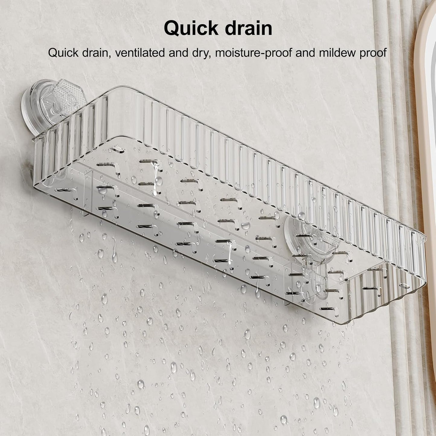 Shower Caddy Suction Cup Bathroom Shower Organizer for Bathroom Storage Home Decor & Kitchen No Drilling Large Capacity Removable and Reusable Shower Shelves for Inside. (Clear, Square)