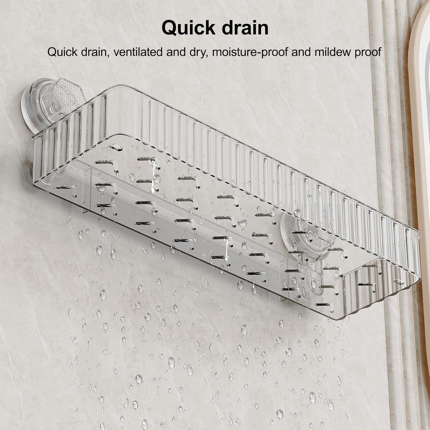 Shower Caddy Suction Cup Bathroom Shower Organizer for Bathroom Storage Home Decor & Kitchen No Drilling Large Capacity Removable and Reusable Shower Shelves for Inside. (Clear, Square)